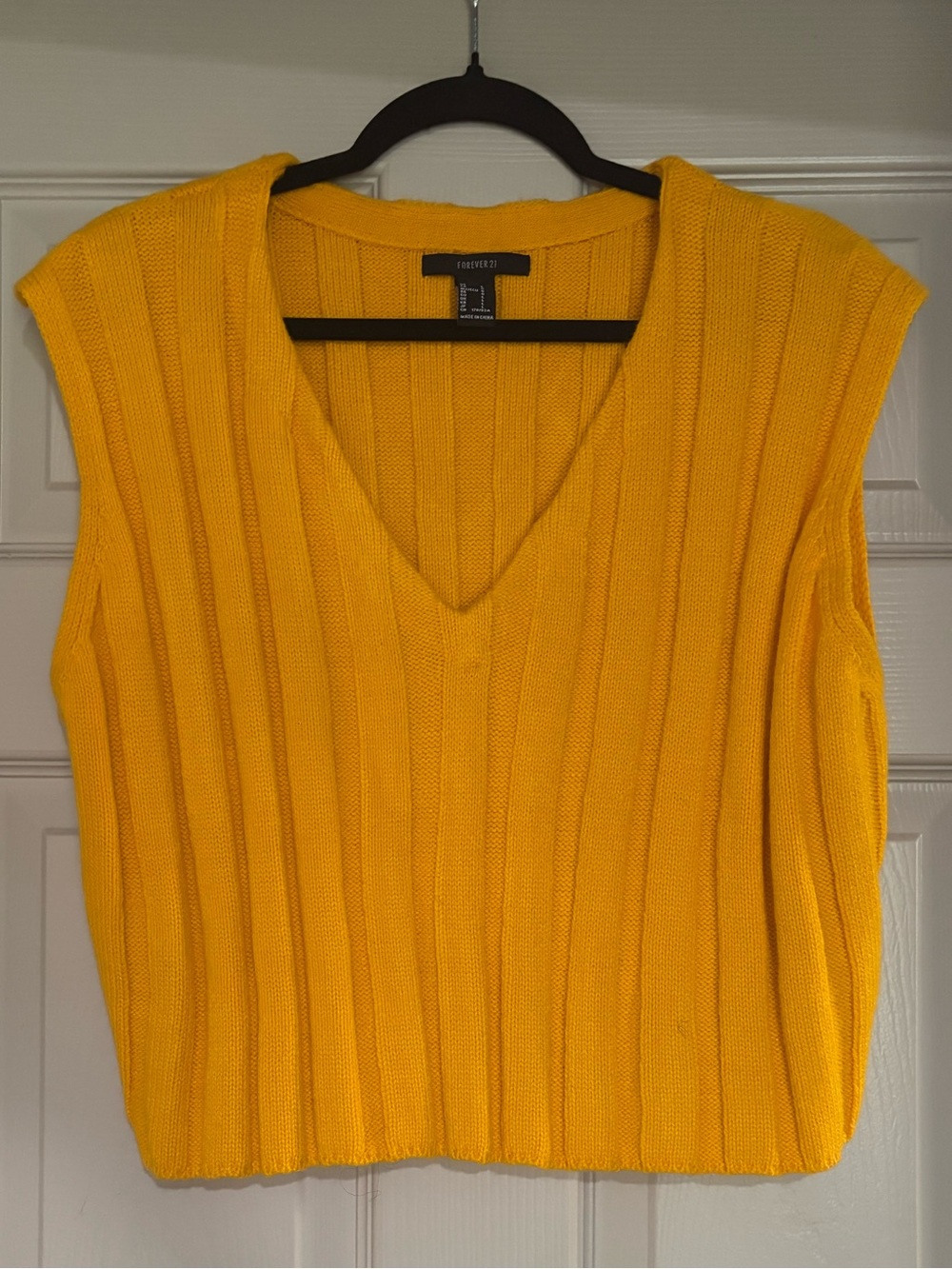 Forever 21 Bright Yellow Ribbed V-Neck Sweater Vest